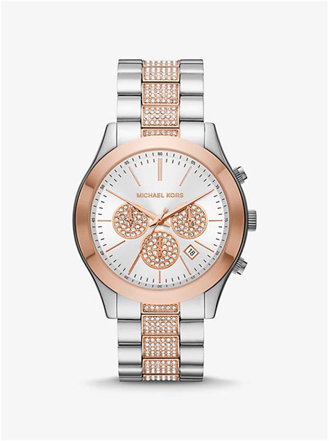 michael kors slim runway pave silver tone watch|michael kors black chronograph watch.